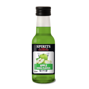 Green apple flavoured vodka in small bottle