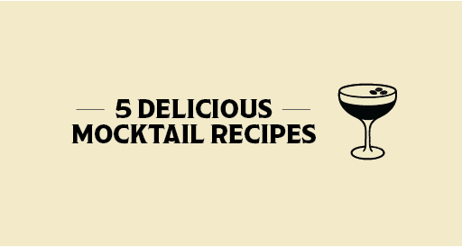 Illustration of cocktail glass with text '5 Delicious Mocktail Recipes'